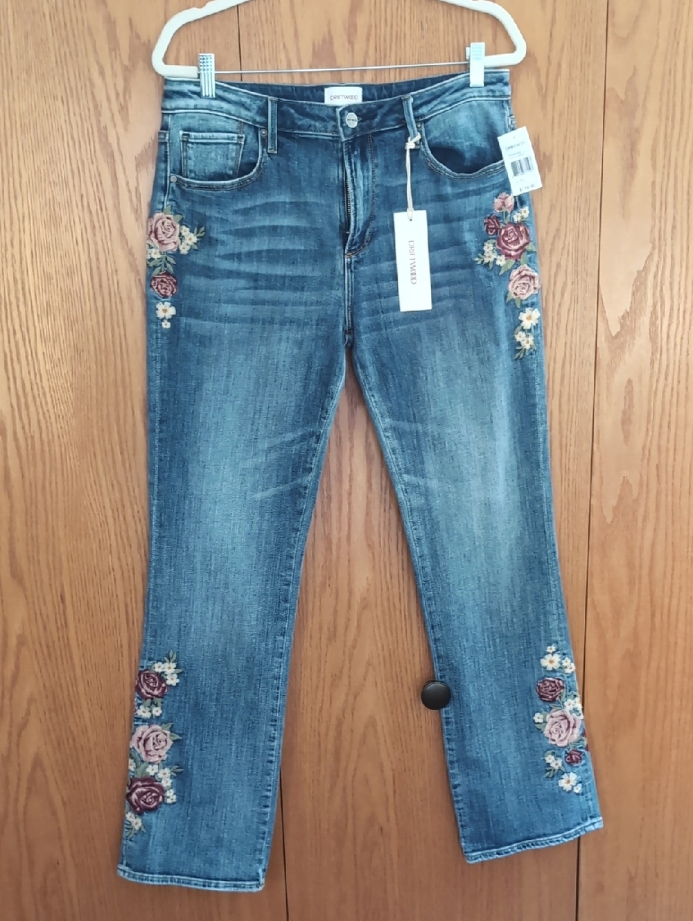 DRIFTWOOD Blue Embroidered Floral Wide-Leg Jeans